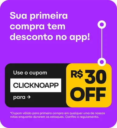 A Clickbus te dá um cupom de R$30 de desconto na sua primeira compra no app.