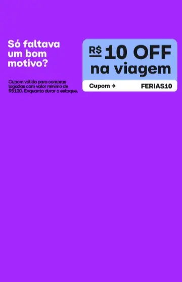 Ganhe R$10 off na ClickBus para viajar nas férias. Válido para compras mínimas de R$100 feitas com usuário logado. Enquanto durar o estoque. 