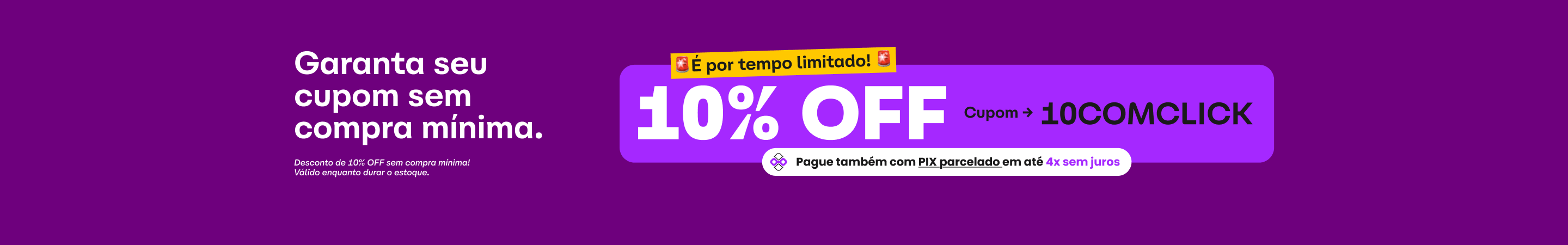 Ganhe 10% de desconto na ClickBus com o cupom 10COMCLICK e pague no Pix parcelado em até 4 vezes sem juros. Cupom válido por tempo limitado!