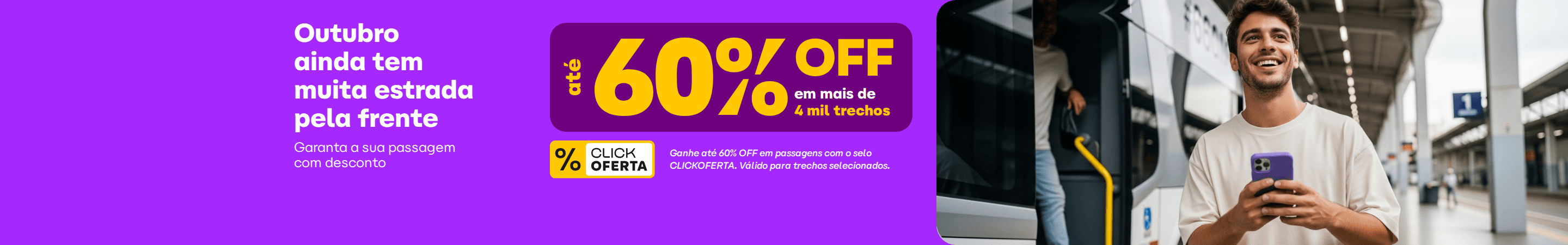 Ganhe até 60% de desconto em passagens com selo CLICKOFERTA. Válido para trechos selecionados.