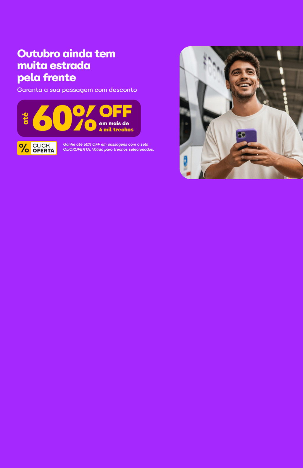 Ganhe até 60% de desconto em passagens com selo CLICKOFERTA. Válido para trechos selecionados.