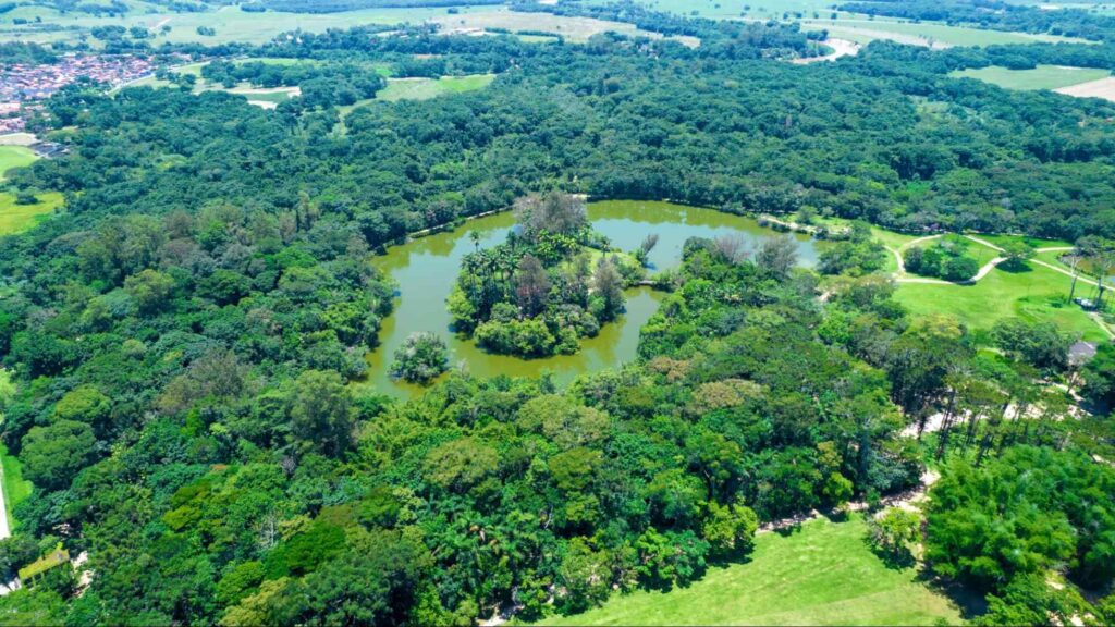 Vista aérea de um dos lagos do Parque Burle Marx.