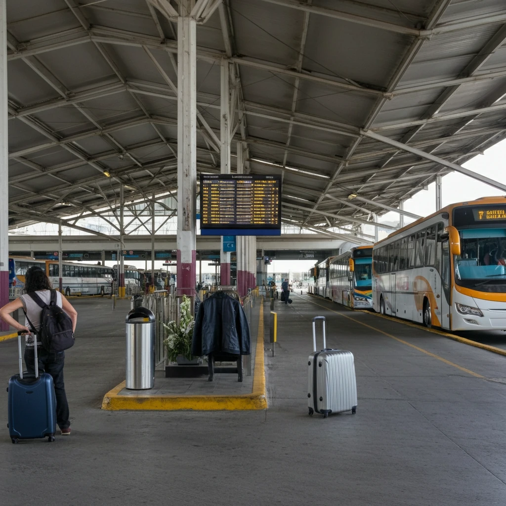 Terminal Tietê em São Paulo com ônibus estacionados e passageiros embarcando em dia movimentado